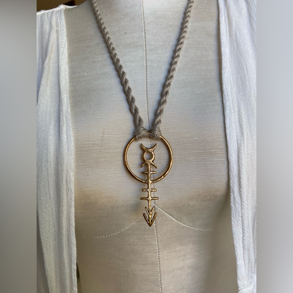 Custom Tribal Arrow Moon Brass Necklace free people hippie boho witchy goth - Picture 5 of 7